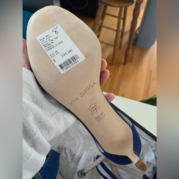 Via Spiga NIB Leesa Lapis Leather Suede Crisscross Ankle Open Toe Party Heels 8M - Picture 14 of 17